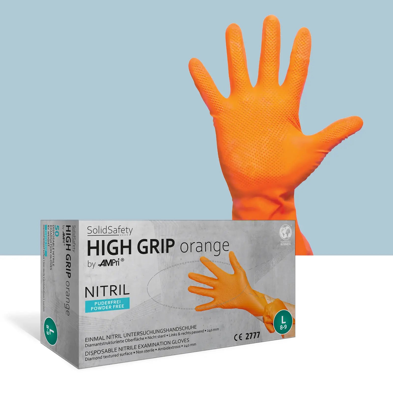 10 Boxen a 50 Stück, Einmalhandschuhe Nitril, High Grip, orange