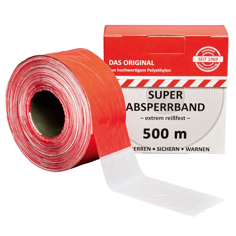 10 Rollen Absperrband rot/weiß, 80 mm x 500 m, Premium-Qualität