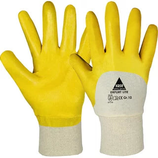 144 Paar Nitril Arbeitshandschuhe gelb, Strickbund teilbeschichtet, Hase-Safety