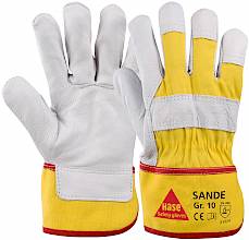 12 Paar Rindvollleder-Handschuhe, Sande