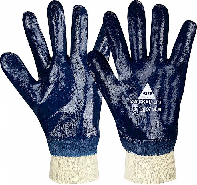 144 Paar Nitril Arbeitshandschuhe blau, Strickbund vollbeschichtet, Hase-Safety