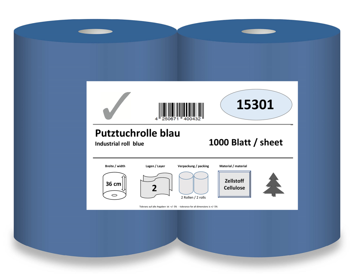 2er Set Industriepapierrolle, 1.000 Blatt, 36x33 cm, 2-lagig